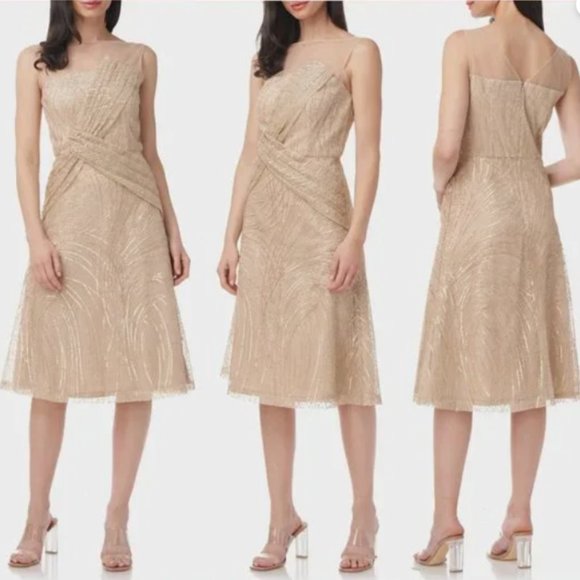 JS COLLECTIONS FAITH SEQUIN CHAMPAGNE GOLD DRESS sz 6 - Picture 3 of 3